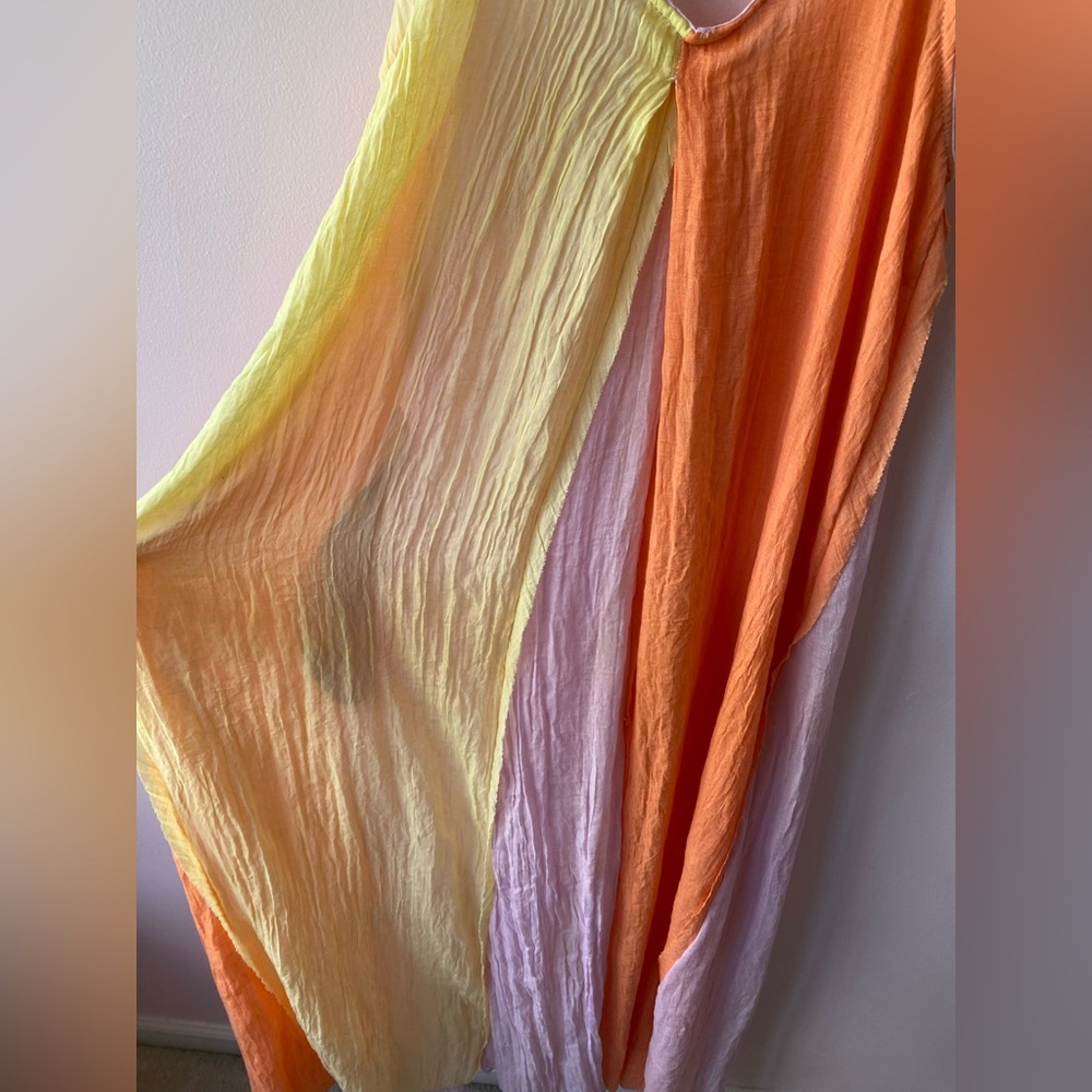 ELAN Colorblock Maxi Dress Size M Swim Cover-Up Beach Pockets Flowy Made in USA - Picture 7 of 11